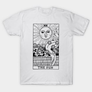 The Sun Tarot Card Black and White T-Shirt